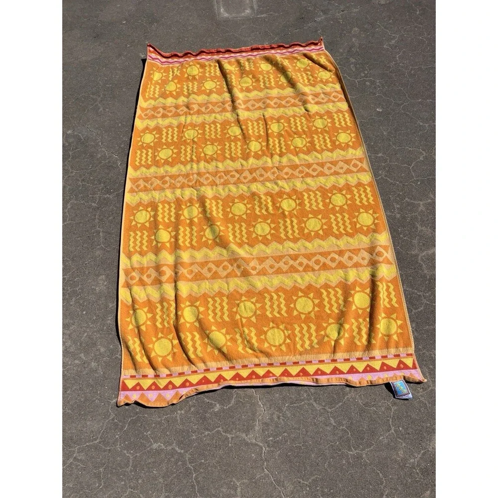 Two VTG Palm Cove Sun Beach Towels Sun Orange Floral Pink Beachtowel 100% cotton